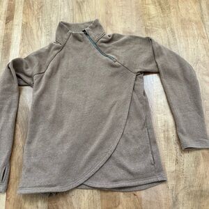 Taupe Asymmetrical Zip Fleece Pullover